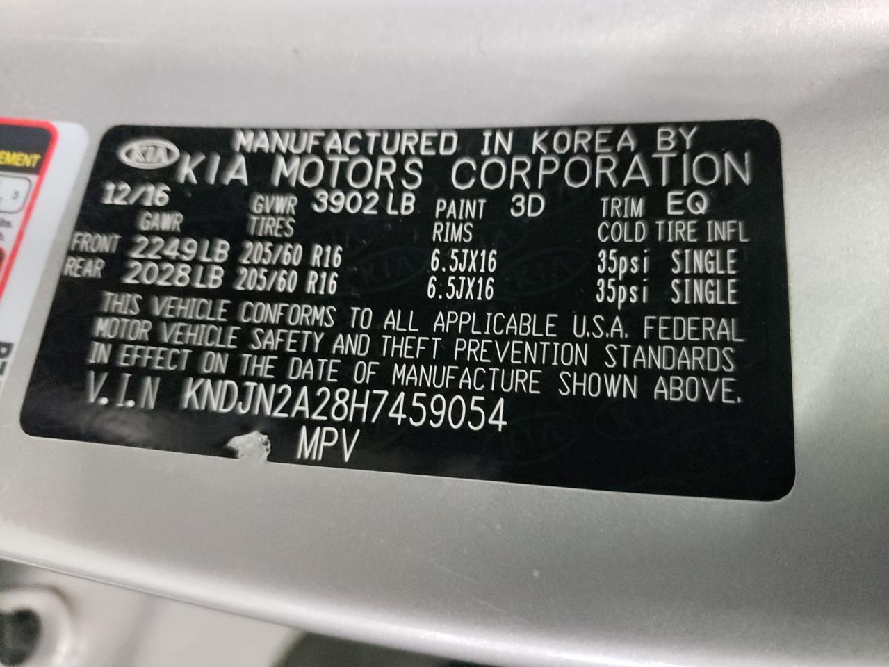 Photo 10 from auction – 2017 KIA SOUL with VIN KNDJN2A28H7459054