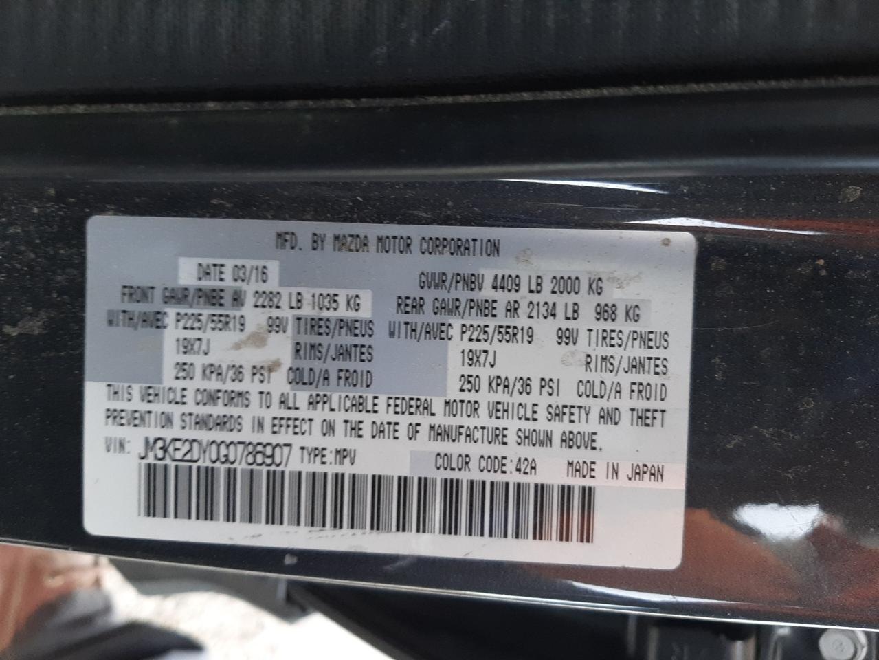 Photo 10 from auction – 2016 MAZDA CX-5 GT with VIN JM3KE2DY0G0786907