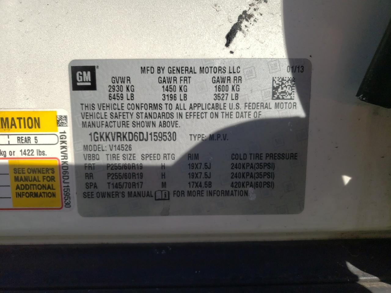 Photo 10 from auction – 2013 GMC ACADIA SLT with VIN 1GKKVRKD6DJ159530