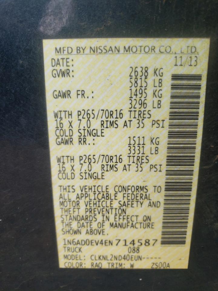 Photo 10 from auction – 2014 NISSAN FRONTIER S with VIN 1N6AD0EV4EN714587