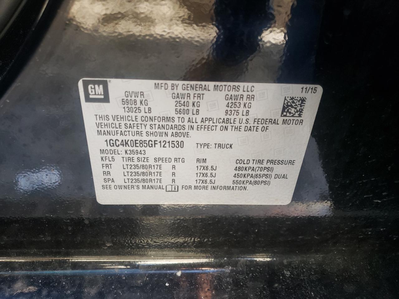 Photo 10 from auction – 2016 CHEVROLET SILVERADO with VIN 1GC4K0E85GF121530