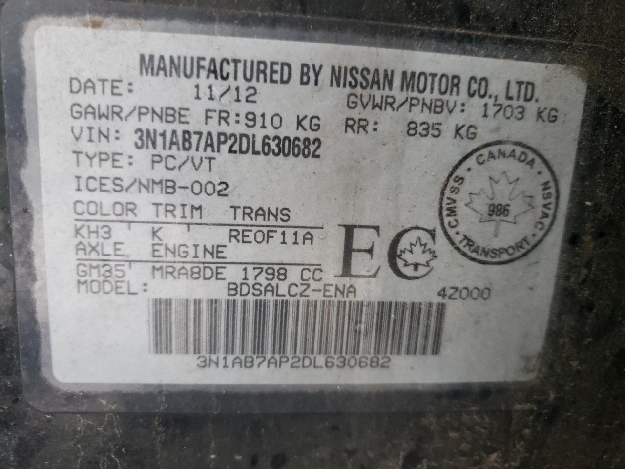 Photo 10 from auction – 2013 NISSAN SENTRA S with VIN 3N1AB7AP2DL630682
