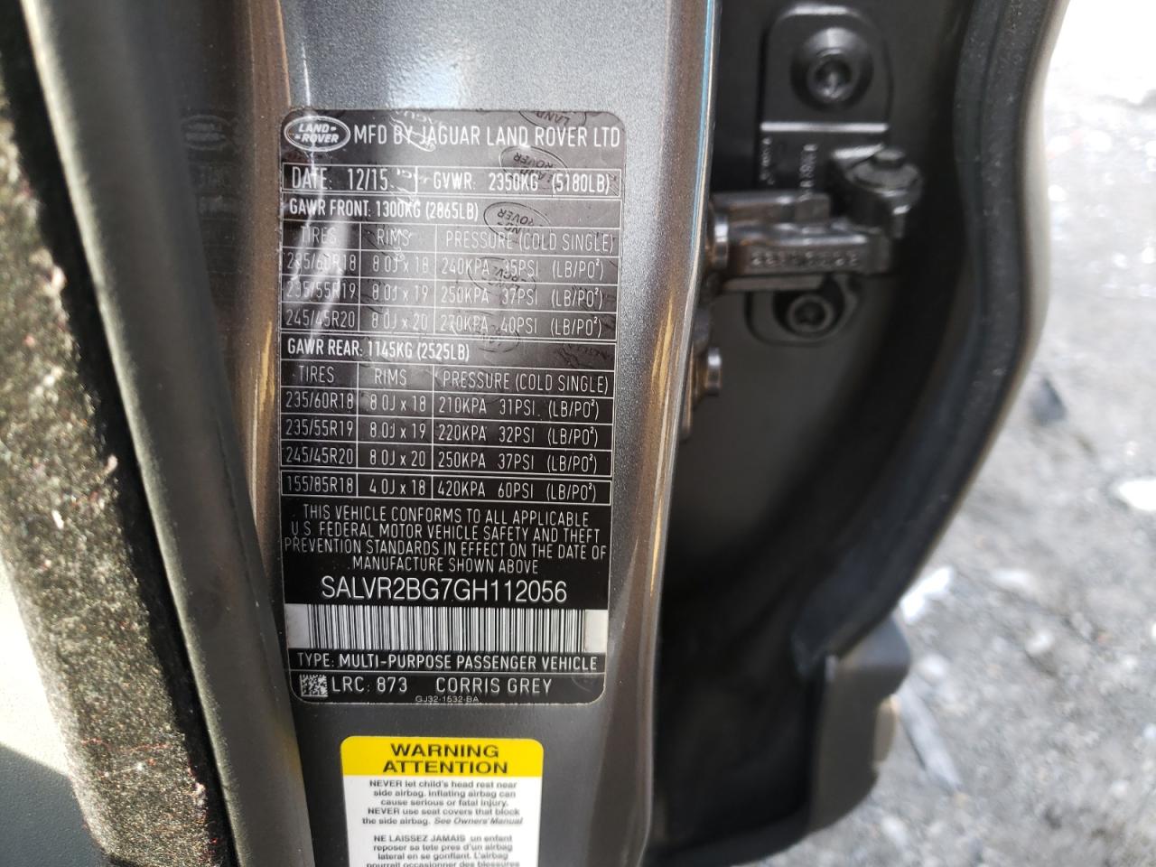 Photo 10 from auction – 2016 LAND ROVER RANGE ROVE with VIN SALVR2BG7GH112056