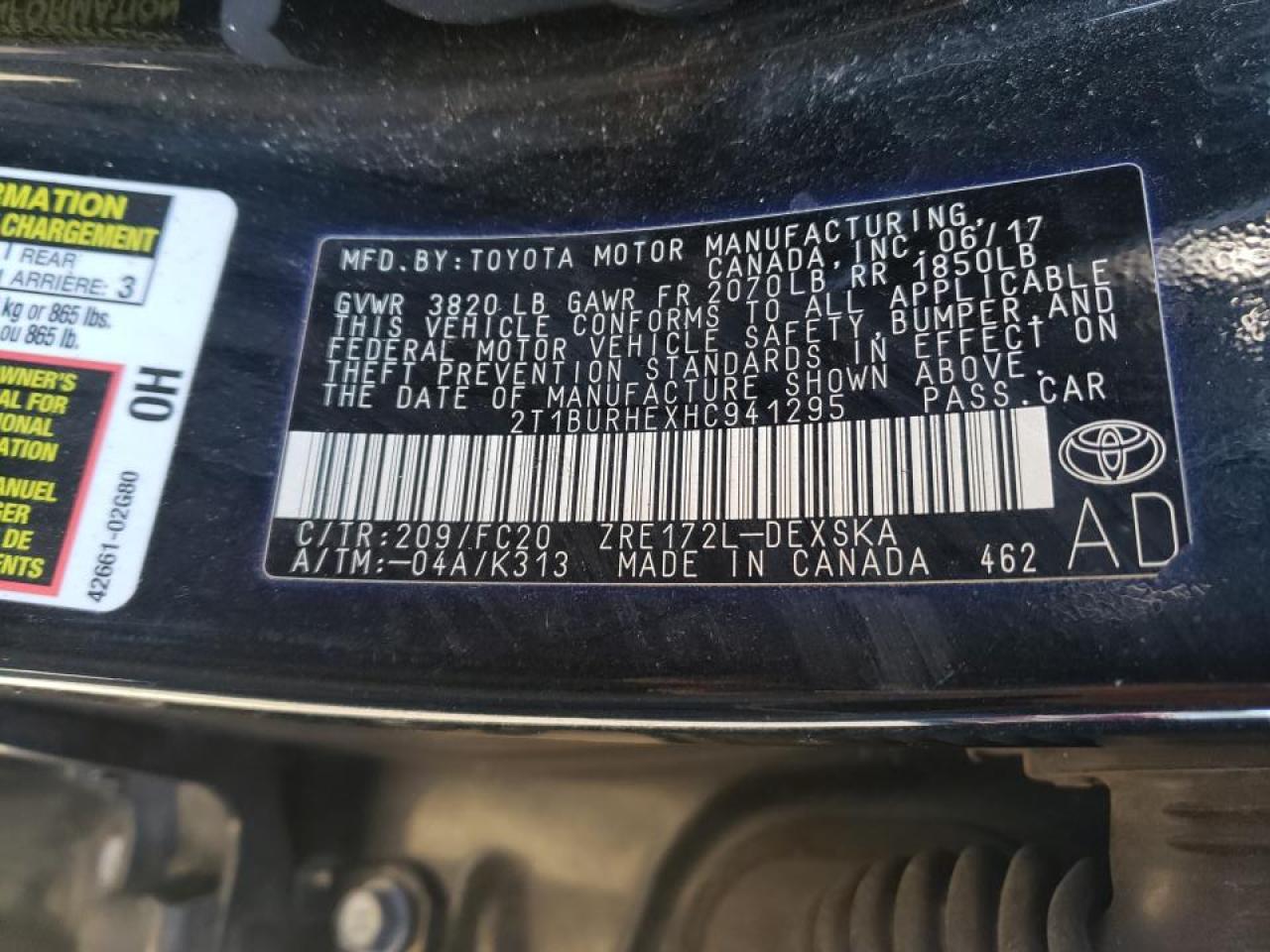 Photo 10 from auction – 2017 TOYOTA COROLLA L with VIN 2T1BURHEXHC941295