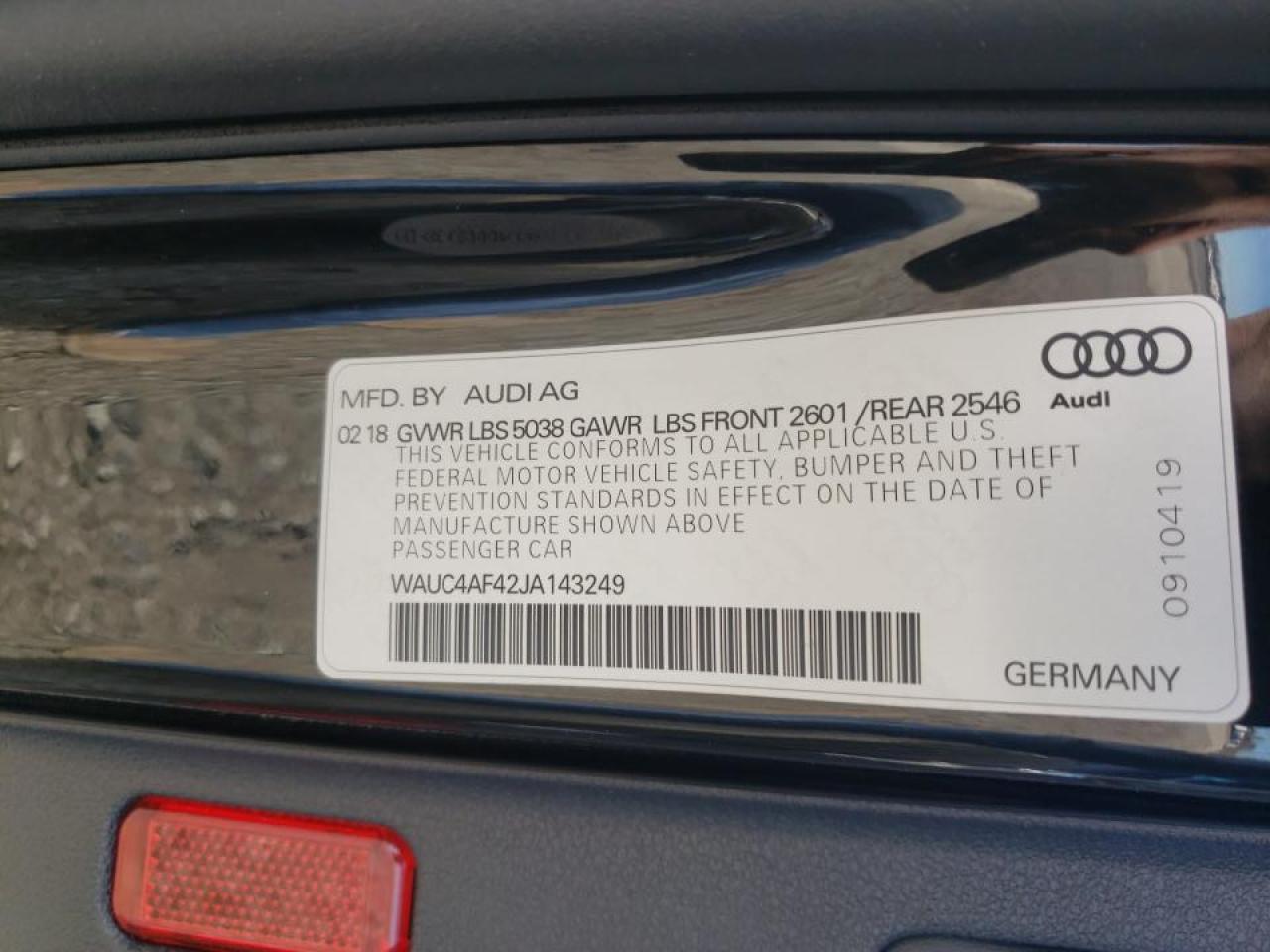 Photo 10 from auction – 2018 AUDI S4 PRESTIG with VIN WAUC4AF42JA143249