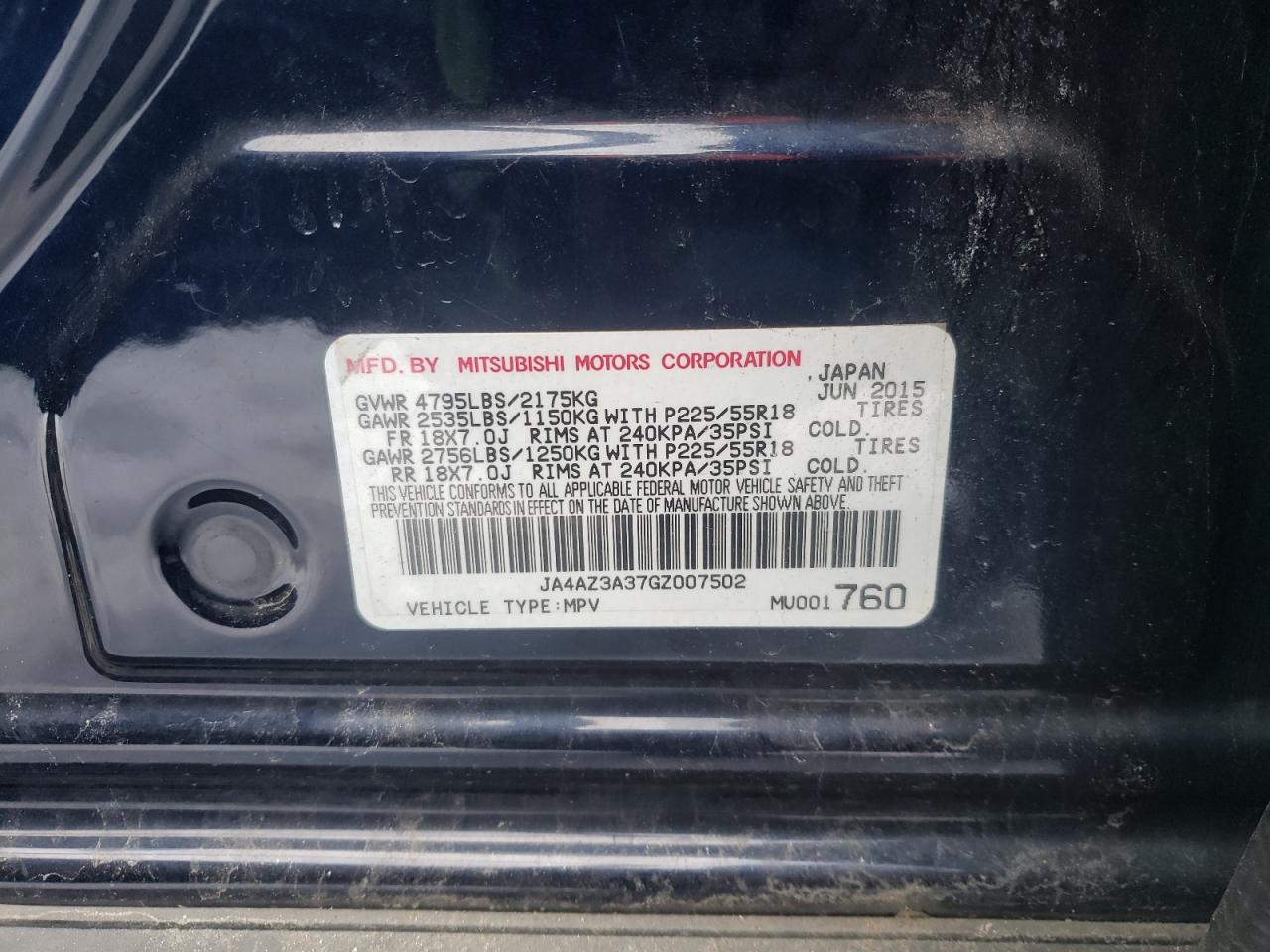 Photo 10 from auction – 2016 MITSUBISHI OUTLANDER with VIN JA4AZ3A37GZ007502