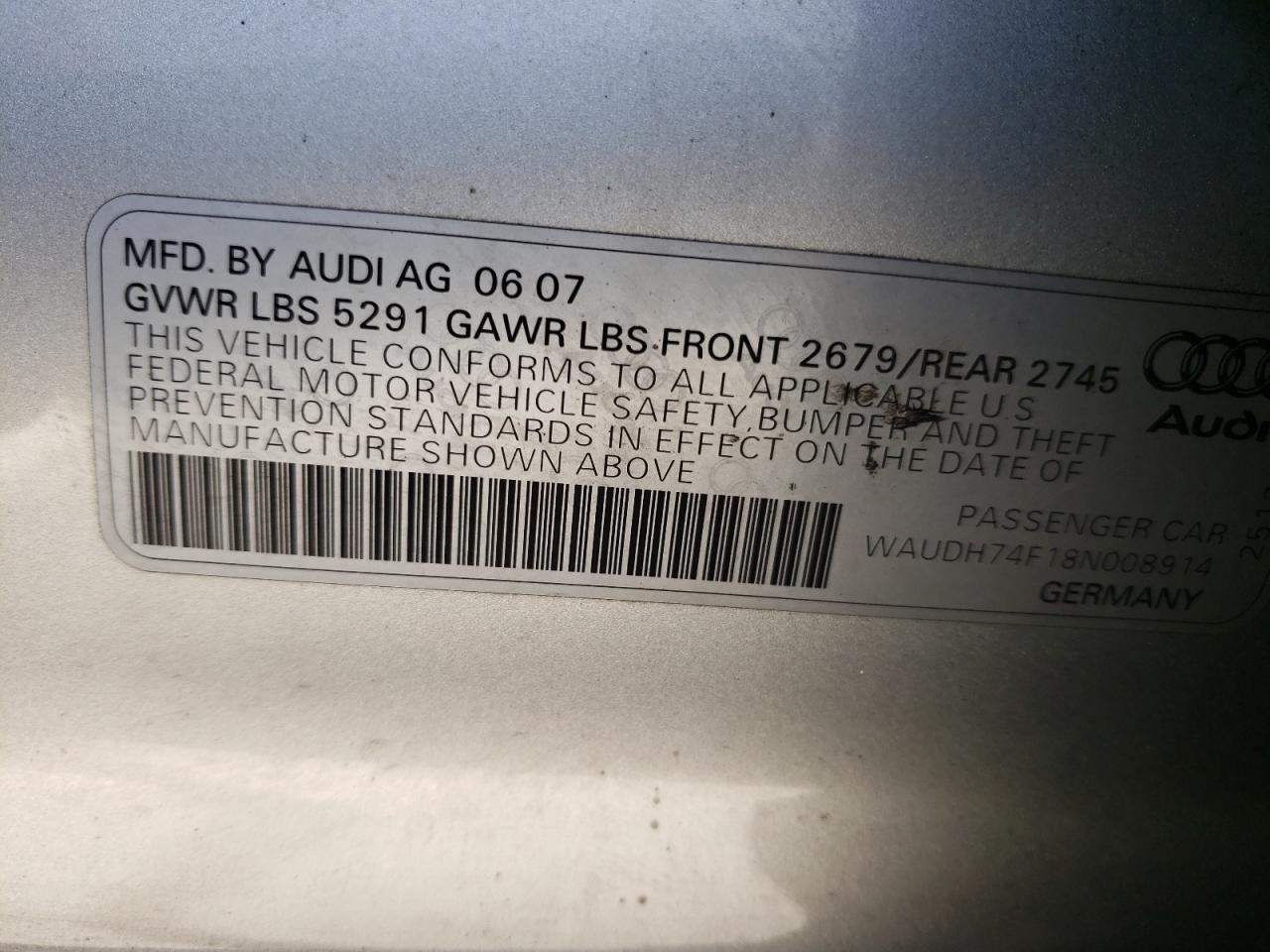 Photo 10 from auction – 2008 AUDI A6 3.2 QUA with VIN WAUDH74F18N008914