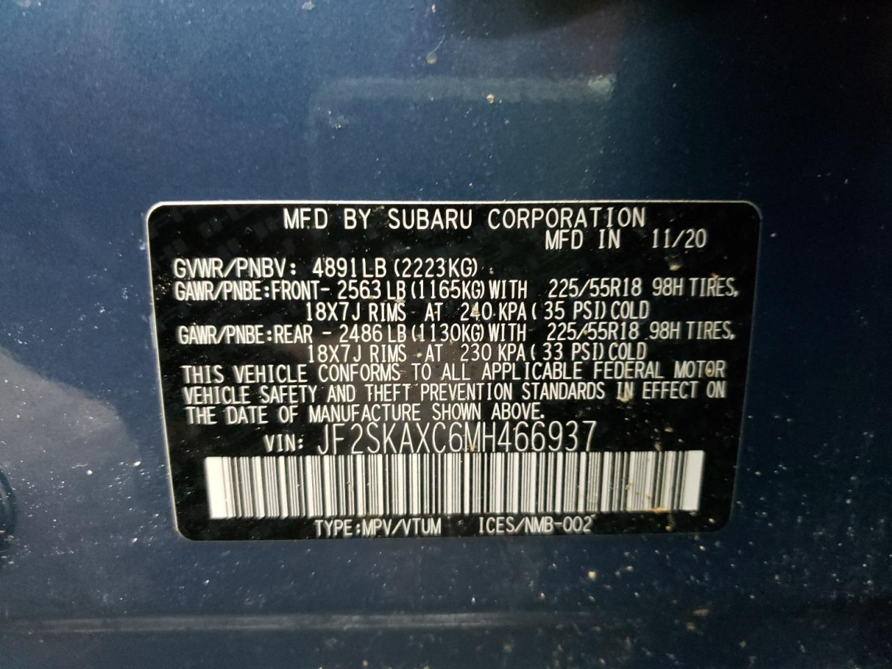 Photo 10 from auction – 2021 SUBARU FORESTER T with VIN JF2SKAXC6MH466937