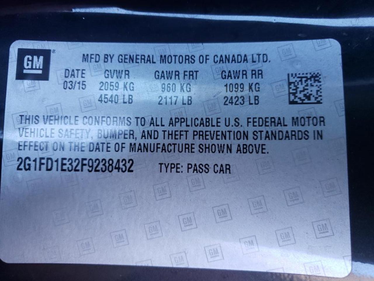 Photo 10 from auction – 2015 CHEVROLET CAMARO LT with VIN 2G1FD1E32F9238432