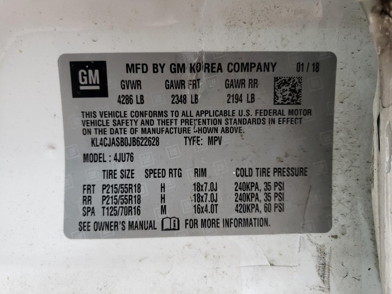 Photo 10 from auction – 2018 BUICK ENCORE PRE with VIN KL4CJASB0JB622628