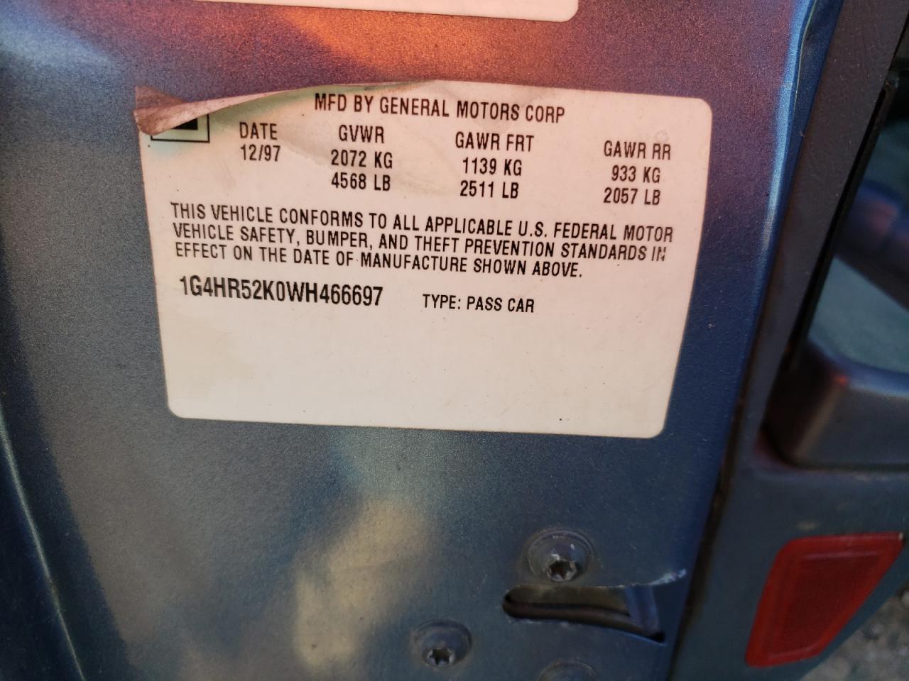 Photo 10 from auction – 1998 BUICK LESABRE LI with VIN 1G4HR52K0WH466697