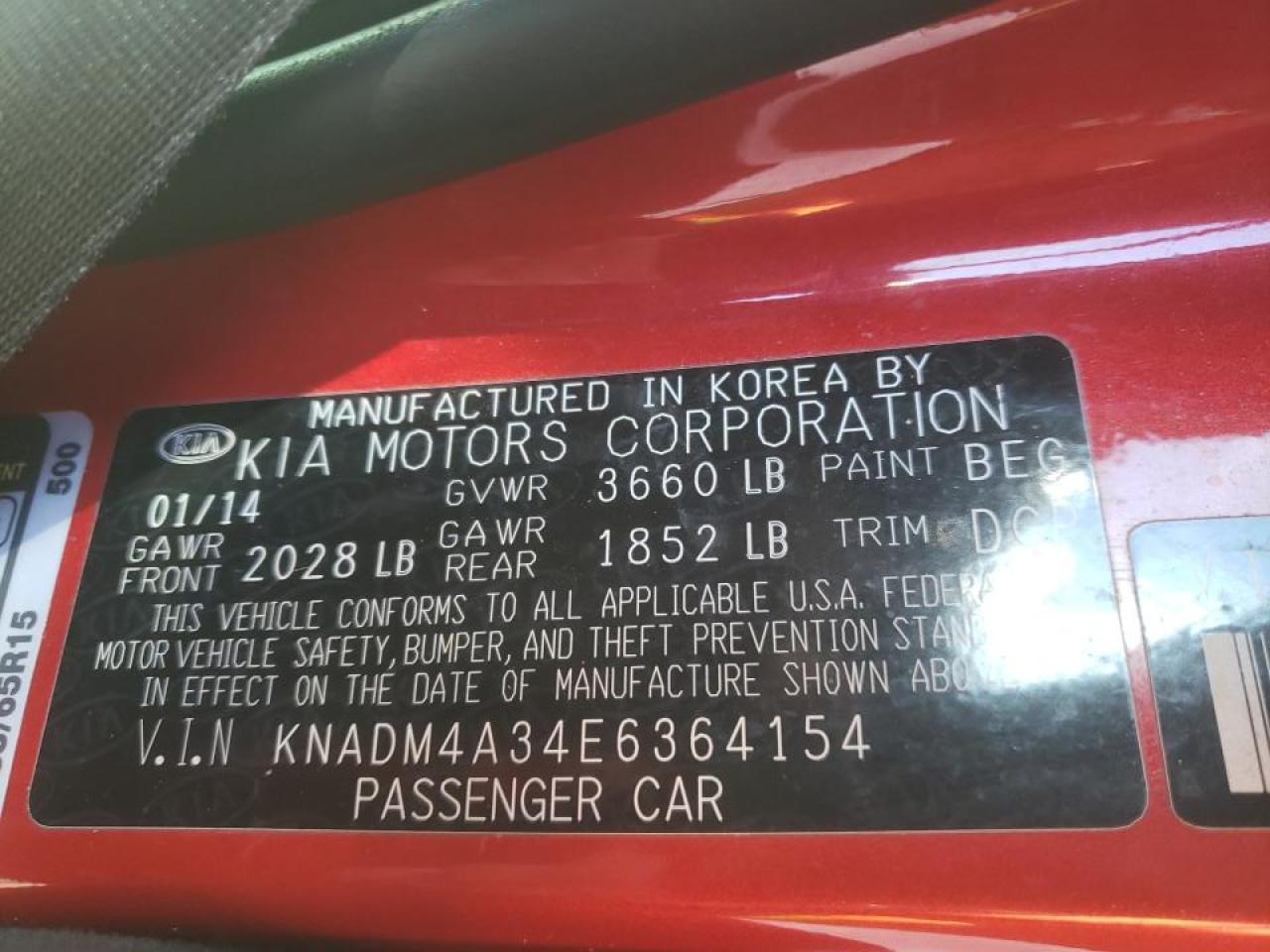 Photo 10 from auction – 2014 KIA RIO LX with VIN KNADM4A34E6364154