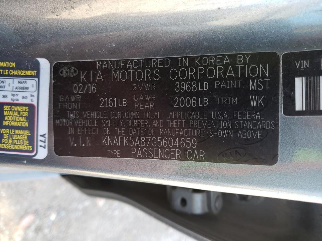 Photo 10 from auction – 2016 KIA FORTE LX with VIN KNAFK5A87G5604659