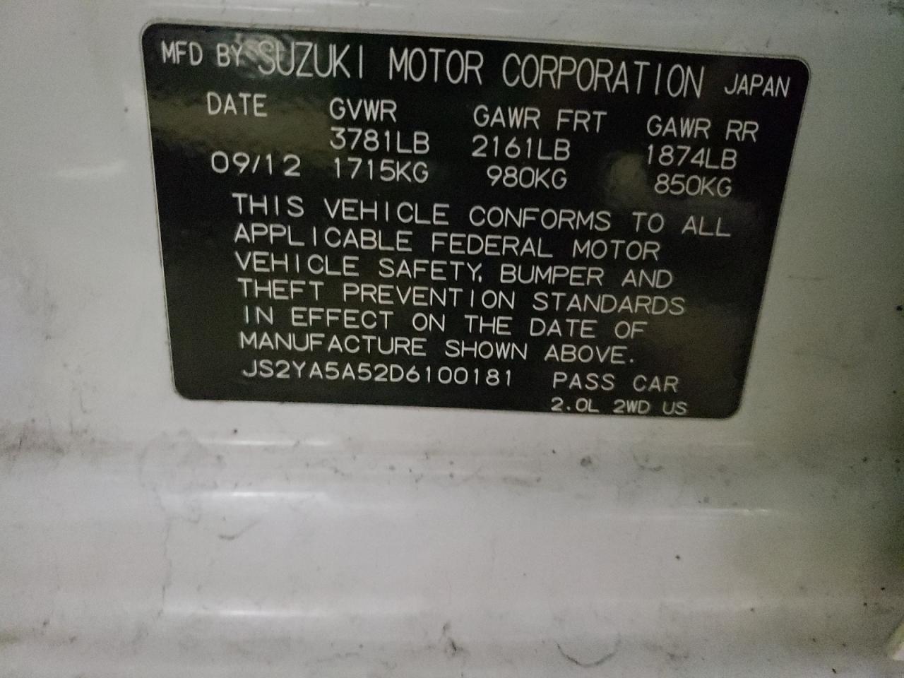 Photo 10 from auction – 2013 SUZUKI SX4 with VIN JS2YA5A52D6100181