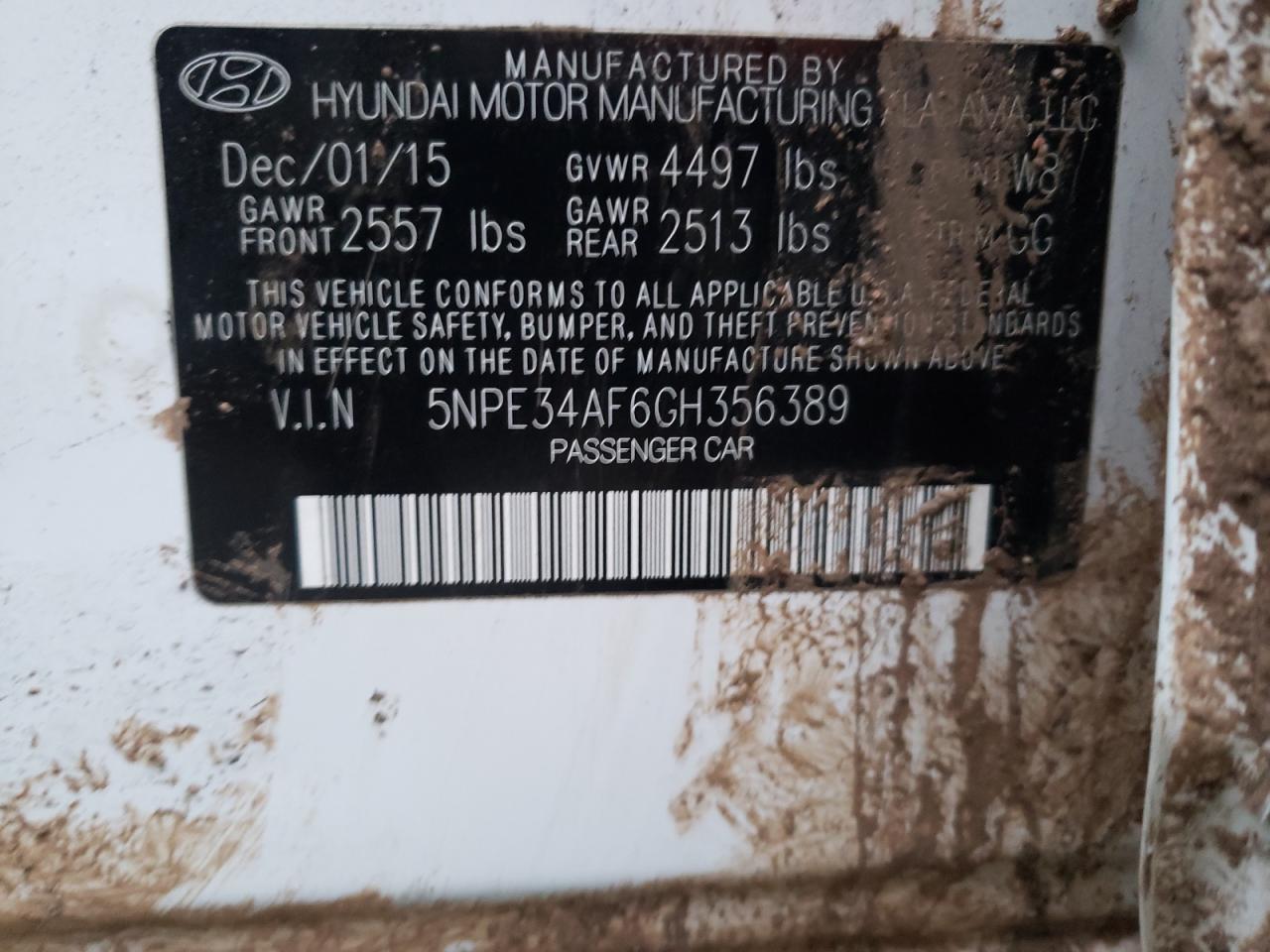 Photo 10 from auction – 2016 HYUNDAI SONATA SPO with VIN 5NPE34AF6GH356389
