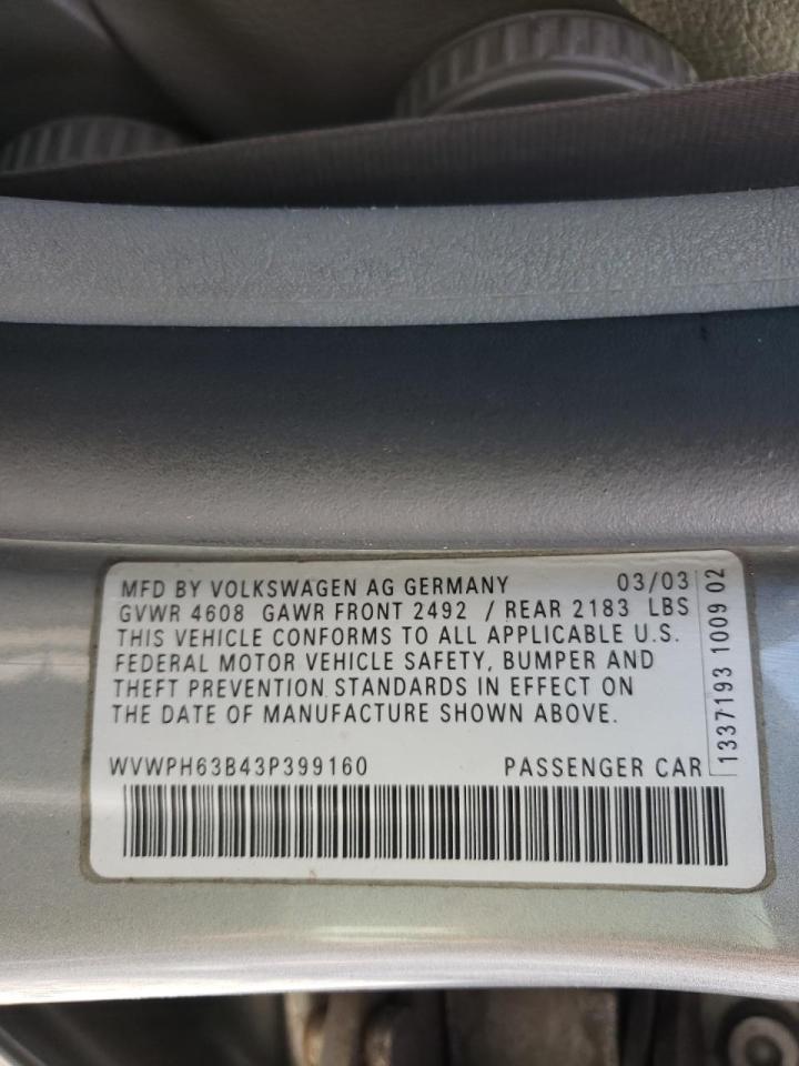 Photo 10 from auction – 2003 VOLKSWAGEN PASSAT GLS with VIN WVWPH63B43P399160