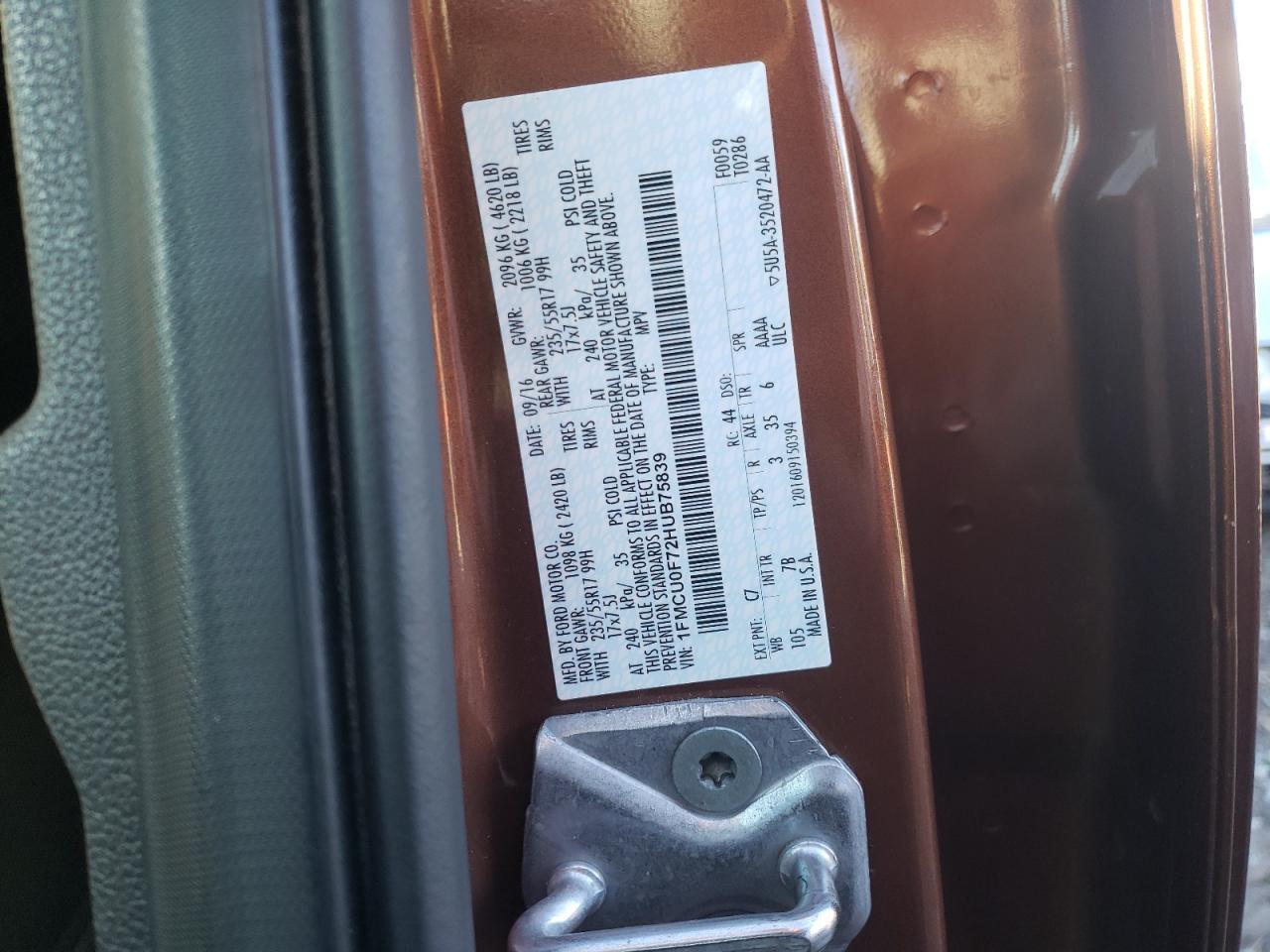 Photo 10 from auction – 2017 FORD ESCAPE S with VIN 1FMCU0F72HUB75839