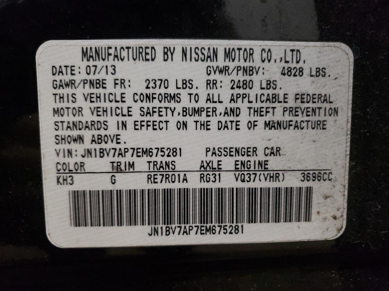 Photo 10 from auction – 2014 INFINITI Q50 BASE with VIN JN1BV7AP7EM675281