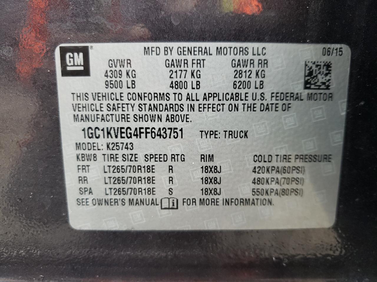 Photo 10 from auction – 2015 CHEVROLET SILVERADO with VIN 1GC1KVEG4FF643751