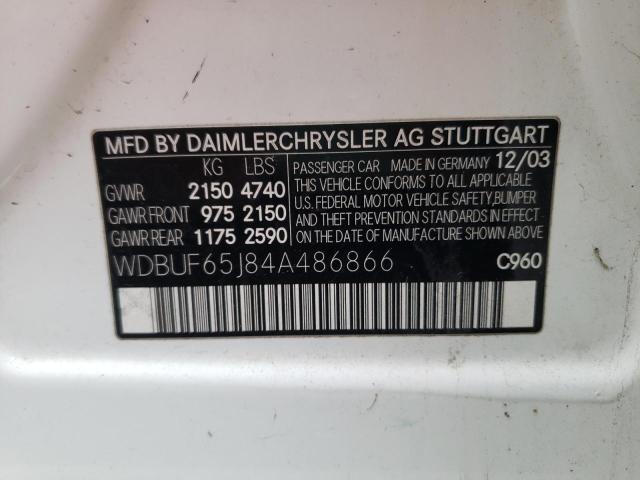 Photo 10 from auction – 2004 MERCEDES-BENZ E-CLASS with VIN WDBUF65J84A486866