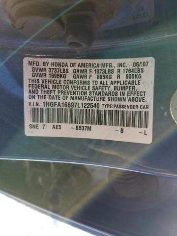Photo 10 from auction – 2007 HONDA CIVIC EX with VIN 1HGFA16897L122540
