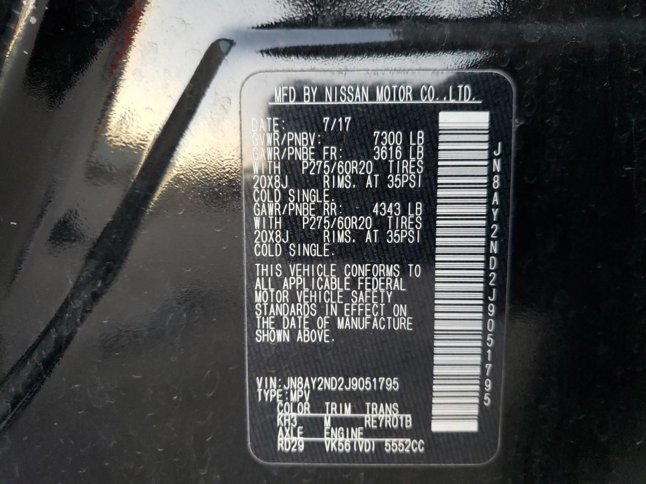 Photo 10 from auction – 2018 NISSAN ARMADA SV with VIN JN8AY2ND2J9051795