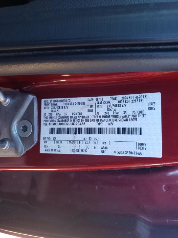 Photo 10 from auction – 2018 FORD ESCAPE SEL with VIN 1FMCU0HD2JUD20435
