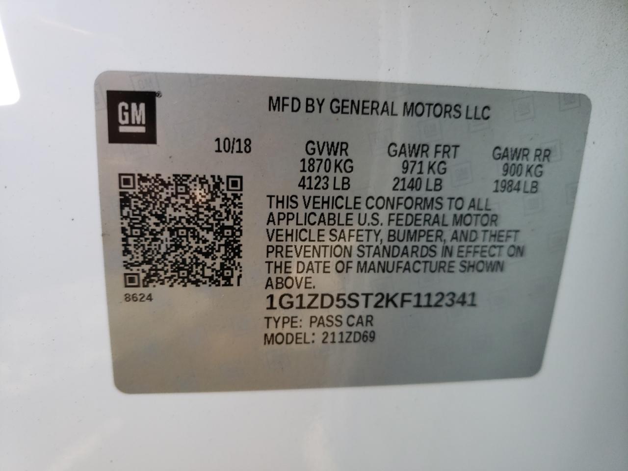 Photo 10 from auction – 2019 CHEVROLET MALIBU LT with VIN 1G1ZD5ST2KF112341
