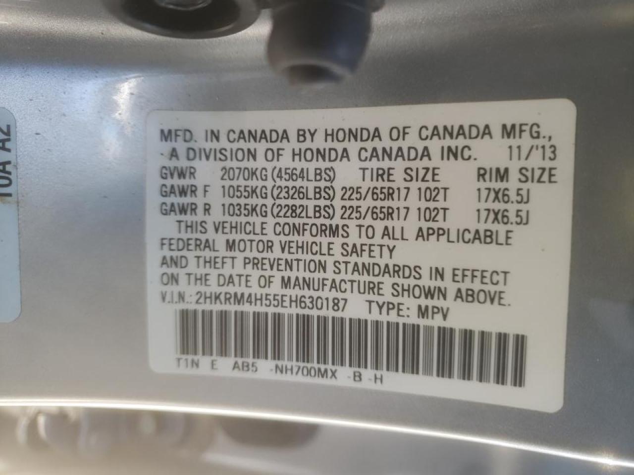 Photo 10 from auction – 2014 HONDA CR-V EX with VIN 2HKRM4H55EH630187