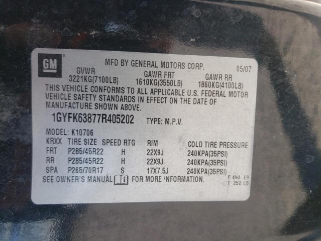 Photo 10 from auction – 2007 CADILLAC ESCALADE with VIN 1GYFK63877R405202