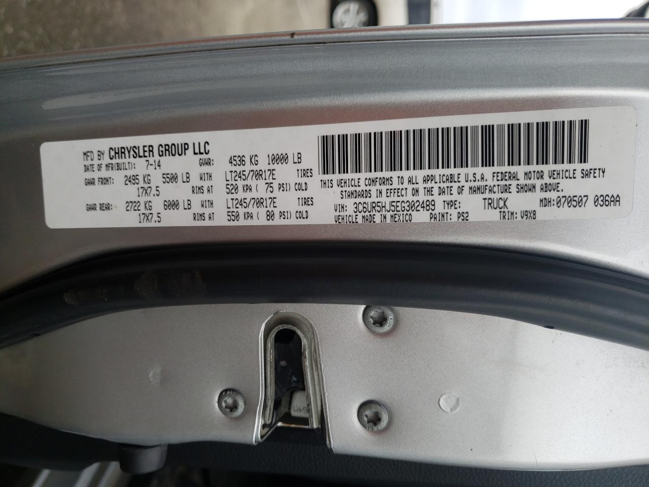 Photo 10 from auction – 2014 RAM 2500 ST with VIN 3C6UR5HJ5EG302489