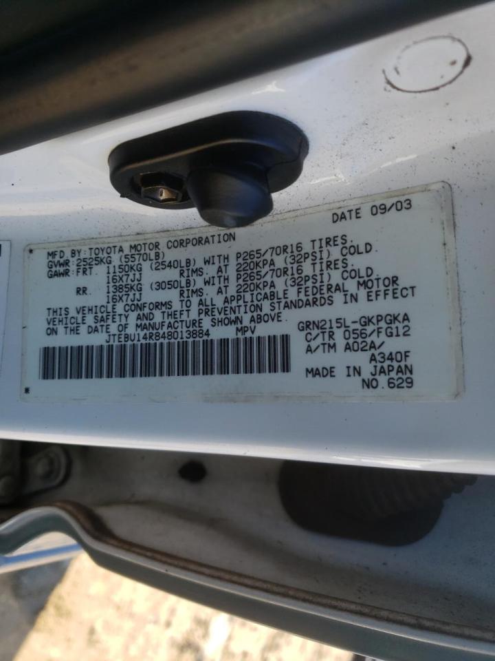 Photo 10 from auction – 2004 TOYOTA 4RUNNER SR with VIN JTEBU14R848013884