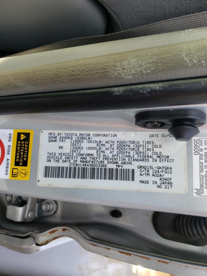 Photo 10 from auction – 2003 TOYOTA 4RUNNER SR with VIN JTEBU14R438003366
