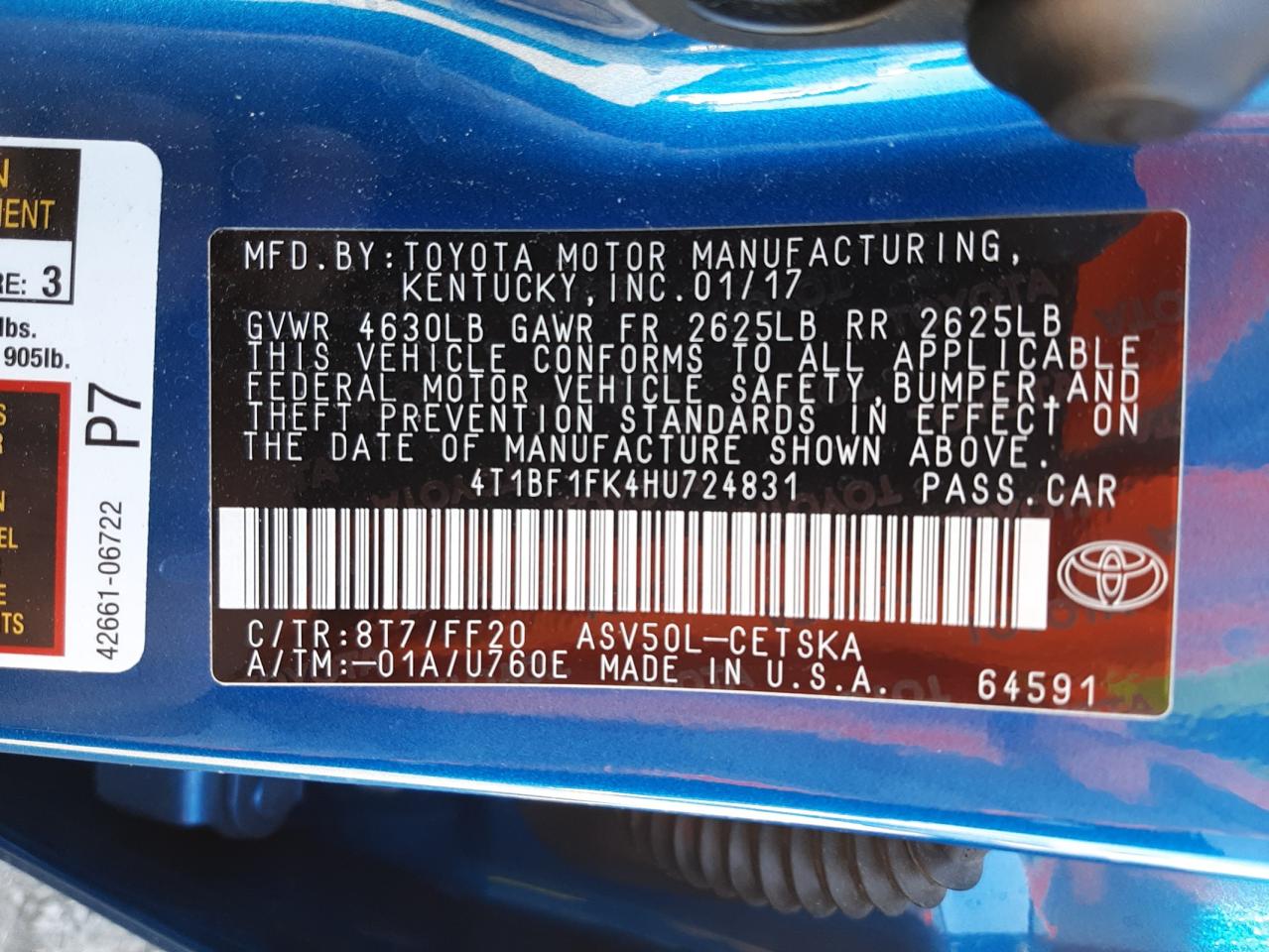 Photo 10 from auction – 2017 TOYOTA CAMRY LE with VIN 4T1BF1FK4HU724831