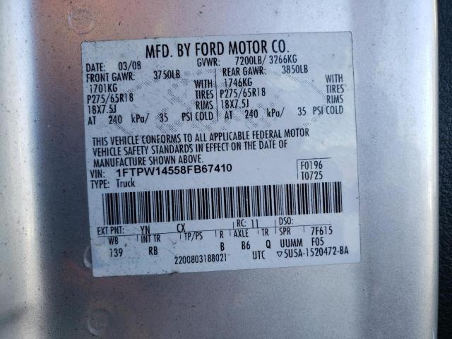 Photo 10 from auction – 2008 FORD F150 SUPER with VIN 1FTPW14558FB67410
