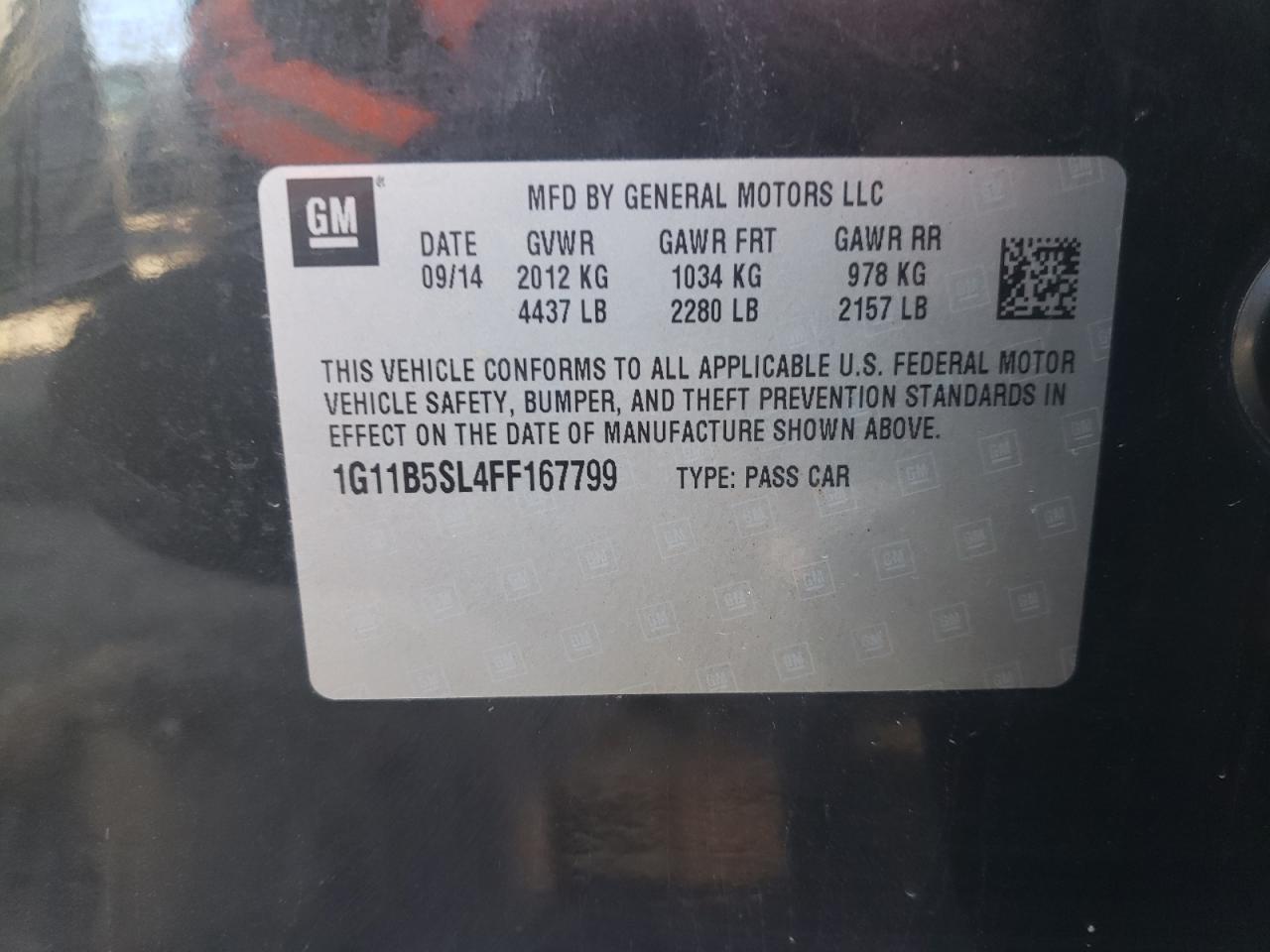 Photo 10 from auction – 2015 CHEVROLET MALIBU LS with VIN 1G11B5SL4FF167799