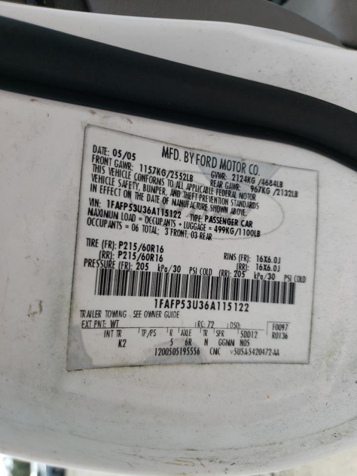 Photo 10 from auction – 2006 FORD TAURUS SE with VIN 1FAFP53U36A115122