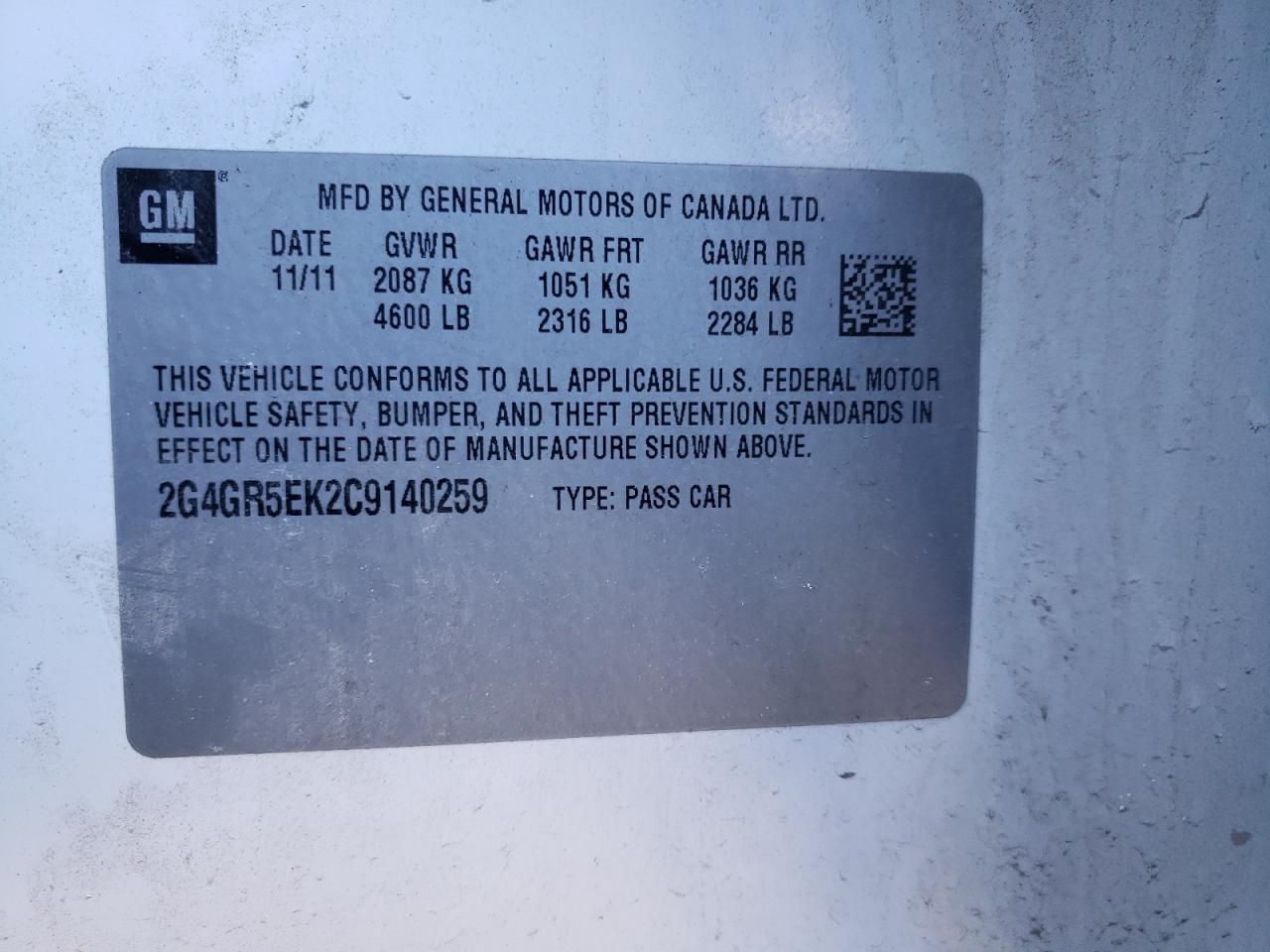 Photo 10 from auction – 2012 BUICK REGAL with VIN 2G4GR5EK2C9140259
