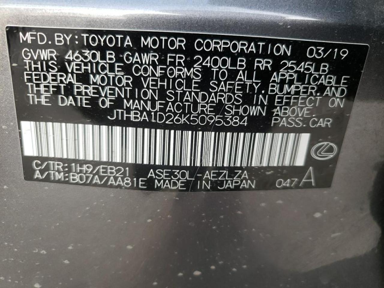 Photo 10 from auction – 2019 LEXUS IS 300 with VIN JTHBA1D26K5095384