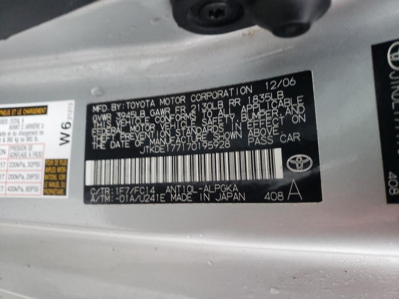 Фото 10 с аукциона – 2007 TOYOTA SCION с VIN JTKDE177170195928