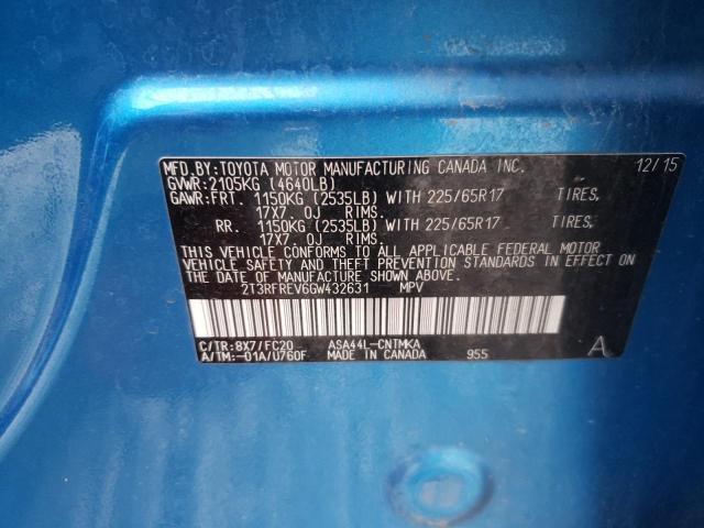 Photo 10 from auction – 2016 TOYOTA RAV4 XLE with VIN 2T3RFREV6GW432631