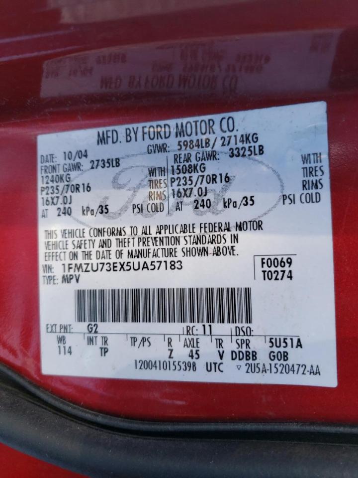 Photo 10 from auction – 2005 FORD EXPLORER X with VIN 1FMZU73EX5UA57183