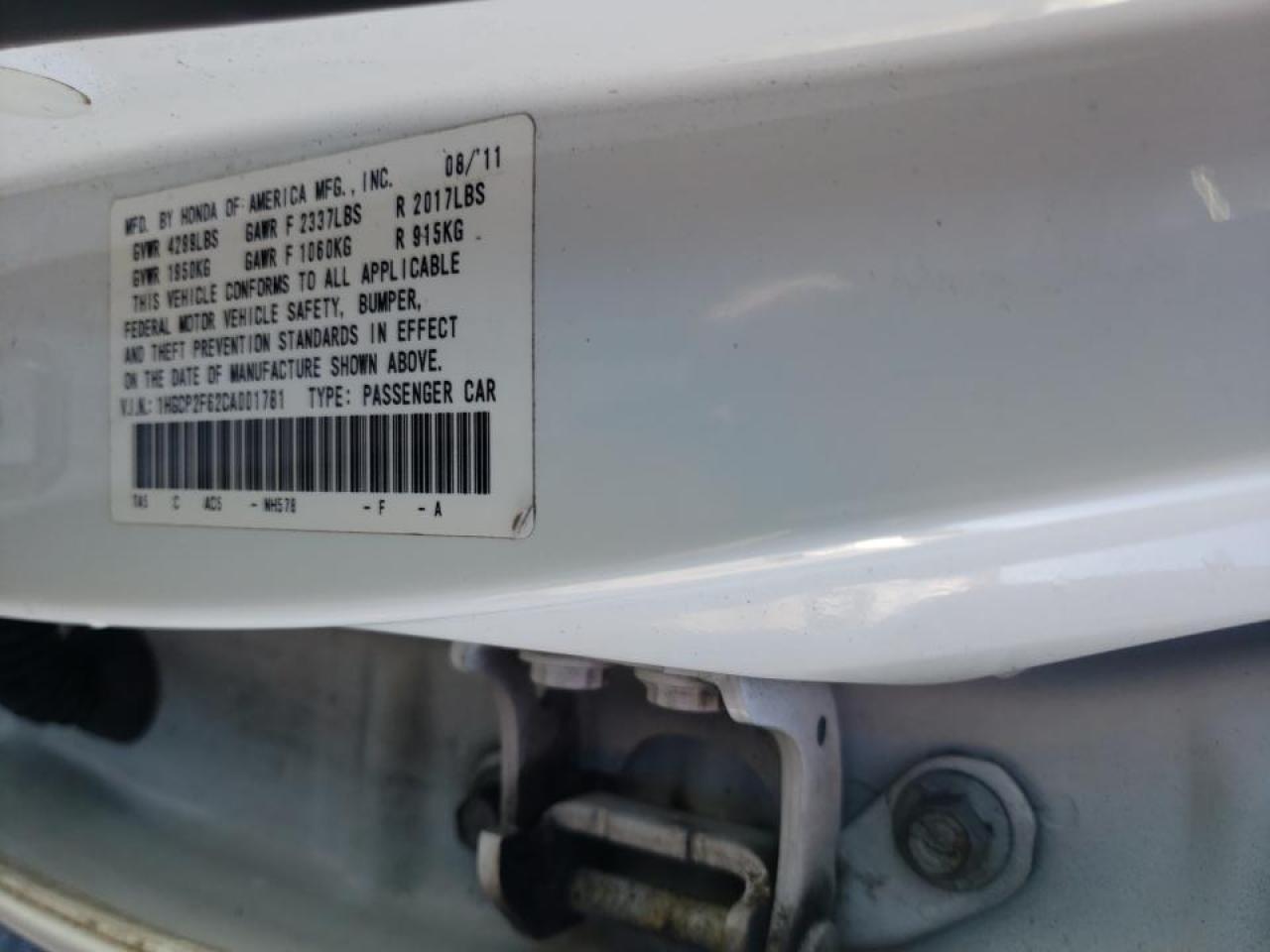 Photo 10 from auction – 2012 HONDA ACCORD SE with VIN 1HGCP2F62CA001781
