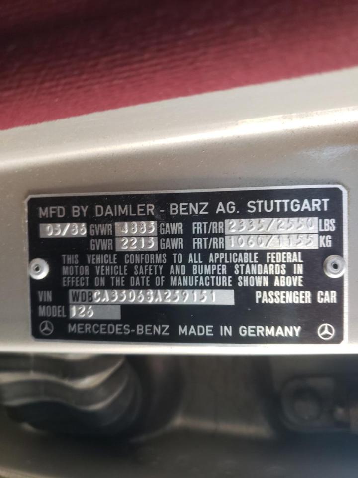 Photo 10 from auction – 1986 MERCEDES-BENZ 420SEL with VIN WDBCA35D6GA259151