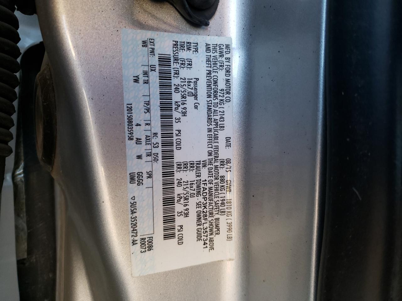 Photo 10 from auction – 2015 FORD FOCUS SE with VIN 1FADP3K28FL357341