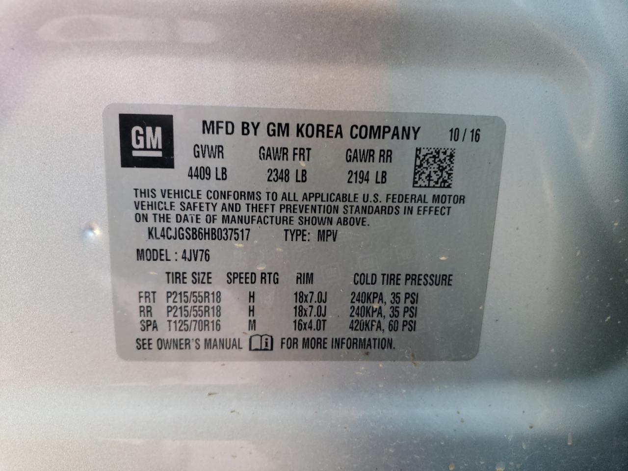 Photo 10 from auction – 2017 BUICK ENCORE ESS with VIN KL4CJGSB6HB037517