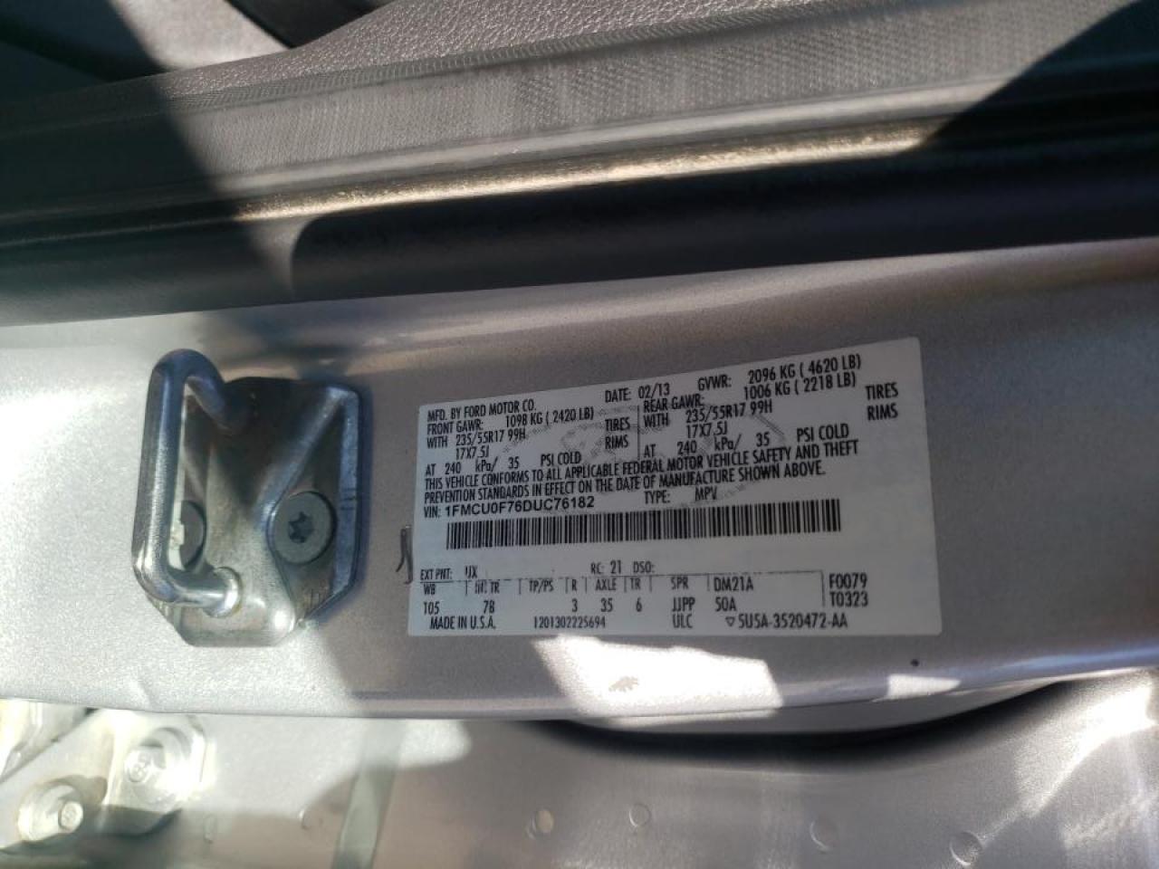 Photo 10 from auction – 2013 FORD ESCAPE S with VIN 1FMCU0F76DUC76182