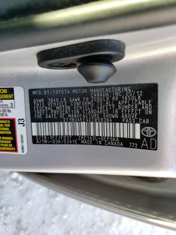 Photo 10 from auction – 2012 TOYOTA COROLLA BA with VIN 2T1BU4EE4CC859384