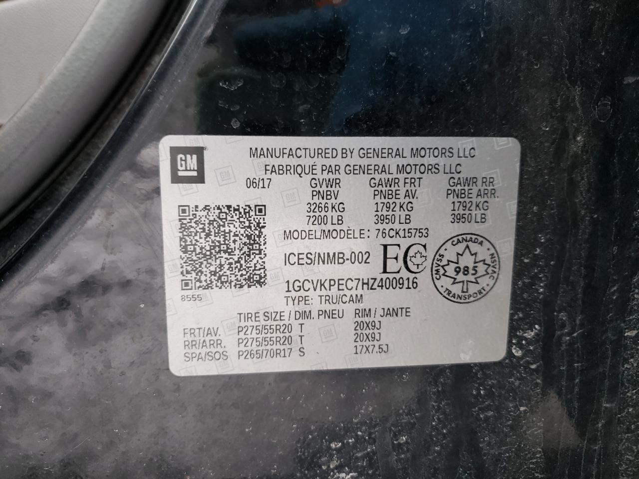 Photo 10 from auction – 2017 CHEVROLET SILVERADO with VIN 1GCVKPEC7HZ400916