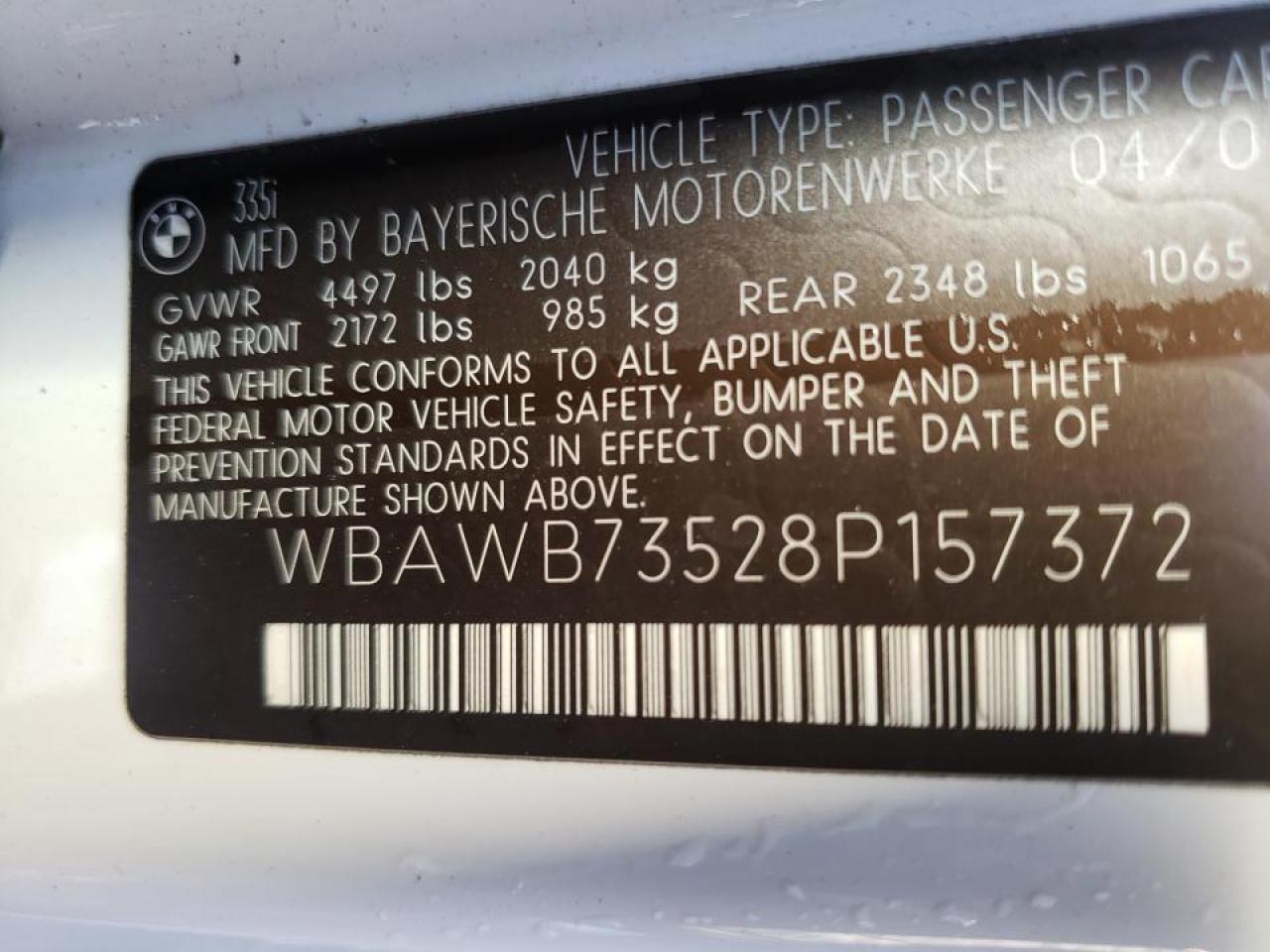 Photo 10 from auction – 2008 BMW 335 I with VIN WBAWB73528P157372